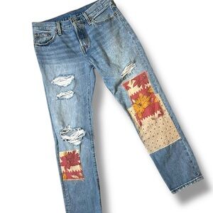 Levi’s 501 CT Patchwork Distressed Jeans Women’s 30x29 Boho Repair Denim